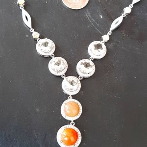 Vintage sterling green amythest, opal, cz necklace